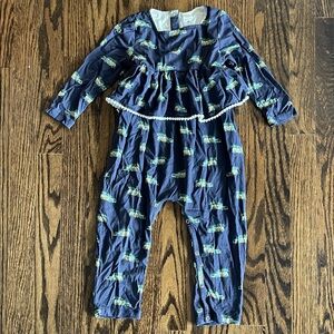 Kate Quinn CHRISTMAS Dark Blue Romper with Green Car Print